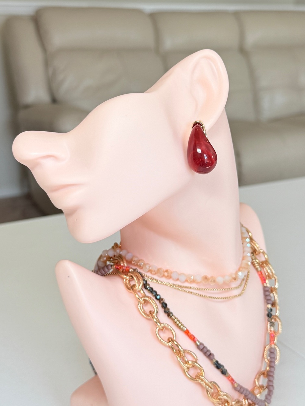 Garnet Red Teardrop Earrings